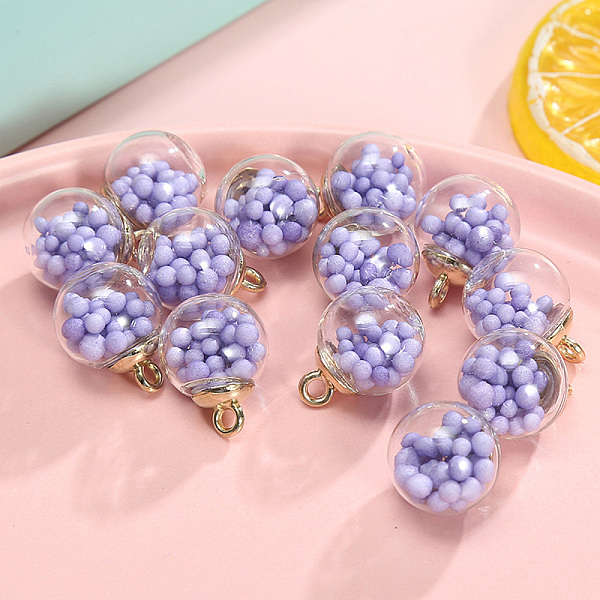 

PandaHall Glass Pendants, with Plastic Finding and Foam Inside, Round, Lilac, 21x16mm, Hole: 2.5mm Glass Round Purple