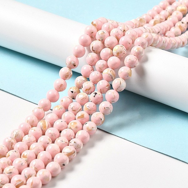 

PandaHall Synthetic Turquoise and Sea Shell Assembled Beads Strands, Dyed, Round, Pink, 10mm, Hole: 1.2mm, about 40pcs/strand, 15.55''...
