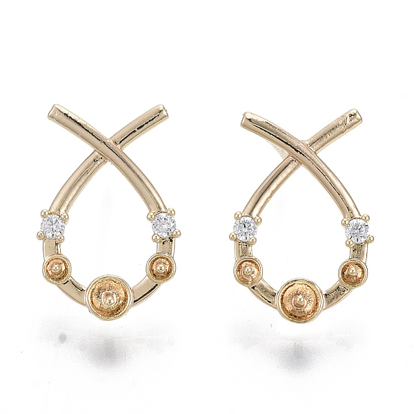 

PandaHall Brass Micro Pave Clear Cubic Zirconia Stud Earring Findings, for Half Drilled Beads, Nickel Free, Ichthys/Jesus Fish, Real 18K...