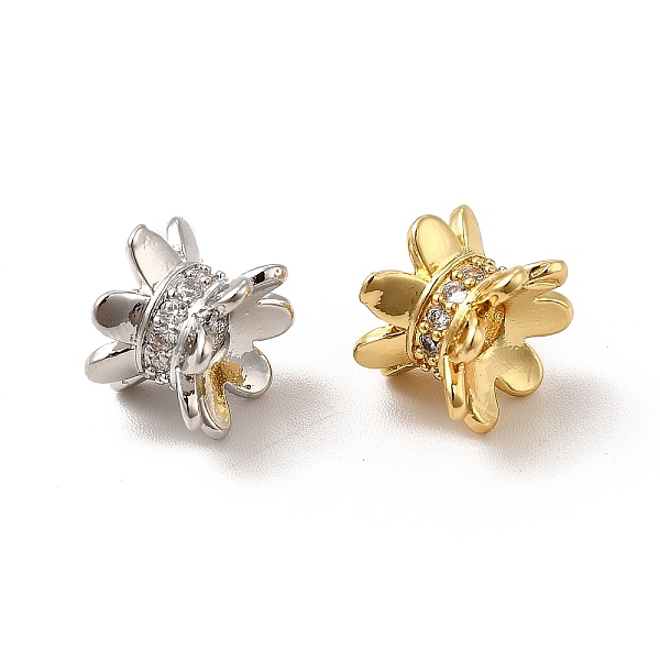 

PandaHall Rack Plating Brass Micro Pave Cubic Zirconia Beads, Long-Lasting Plated, Cadmium Free & Lead Free, Flower, Mixed Color, 11x8mm..., Clear