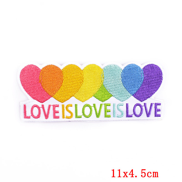 

PandaHall Computerized Embroidery Cloth Iron on/Sew on Patches, Costume Accessories, Heart with Word, Colorful, 45x110mm Cloth Word