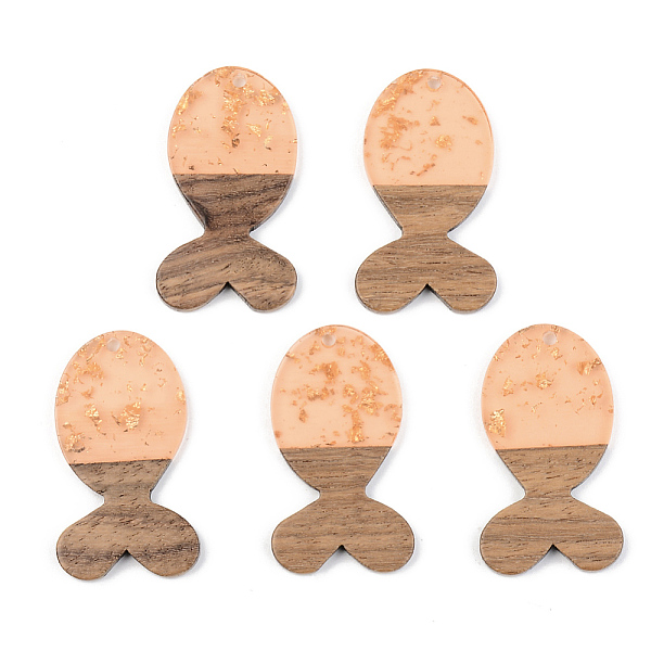 

PandaHall Transparent Resin & Walnut Wood Pendants, with Gold Foil, Fish, Dark Salmon, 38x22x3mm, Hole: 2mm Resin+Wood Fish Red