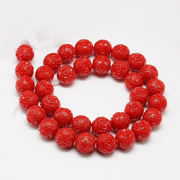 

PandaHall Synthetic Coral Beads Strands, Dyed, Round Beads Carved Flower Rose, Red, 12mm, Hole: 1mm, about 33pcs/strand, 15.74 inch...