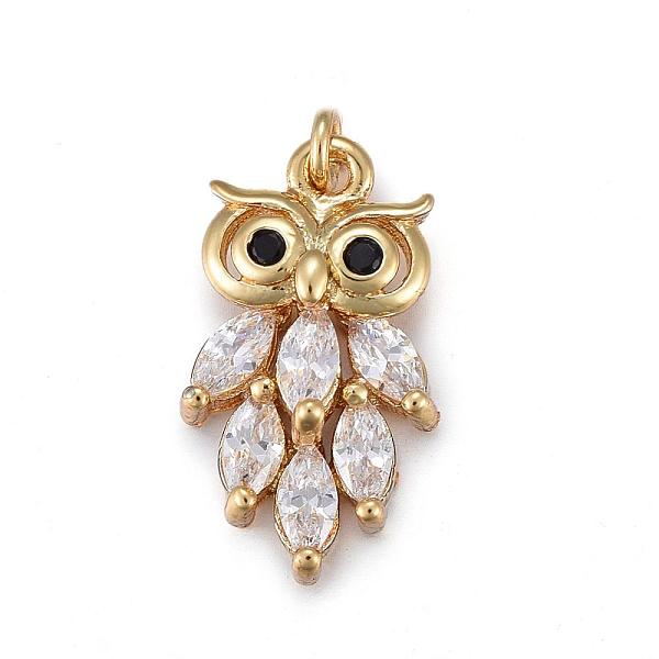 

PandaHall Brass Micro Pave Clear Cubic Zirconia Pendants, Owl, Real 18K Gold Plated, 15x8.5x4.1mm, Hole: 3mm Brass+Cubic Zirconia Owl Clear