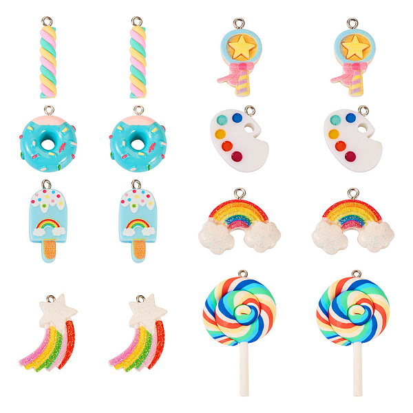 

PandaHall 16Pcs 8 Styles Rainbow Theme Opaque Resin Pendants, with Platinum Plated Metal Loops, Mixed Shapes, Mixed Color..., Multicolor