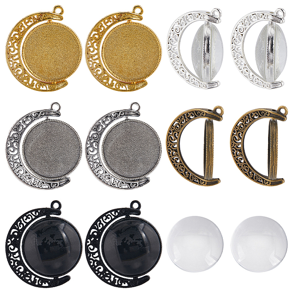 

PandaHall SUNNYCLUE 10Pcs 5 Colors Alloy Pendant Cabochon Settings, Swivel Flat Round with Moon, with 20Pcs Transparent Glass Cabochons...