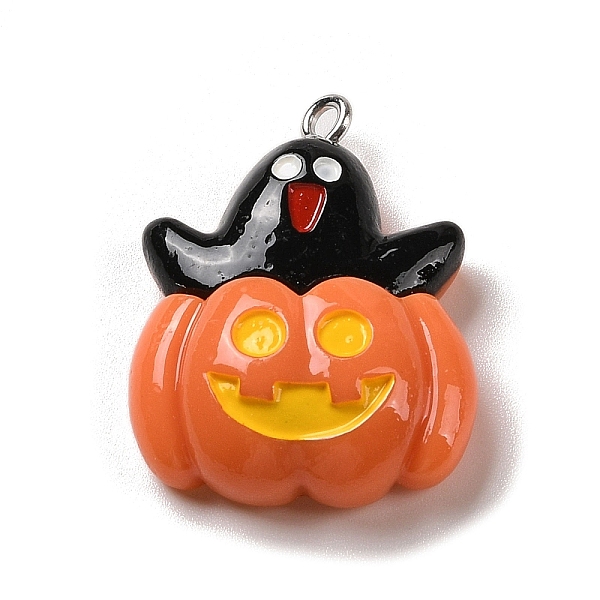 

PandaHall Opaque Resin Pendants, Halloween Charms with Platinum Tone Alloy Loops, Black, Pumpkin with Ghost, 29x22.5x8mm, Hole: 1.5mm Resin...