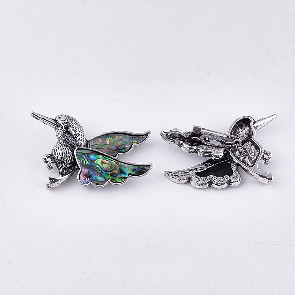 

PandaHall Abalone Shell/Paua Shell Brooches/Pendants, with Resin Bottom and Alloy Findings, Bird, Antique Silver, Dark Slate Gray...