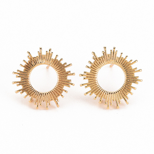 

PandaHall Brass Earring Findings, with Loop, Nickel Free, Sun, Real 18K Gold Plated, 18.5mm, Hole: 1.5mm, Pin: 0.8mm Brass Sun