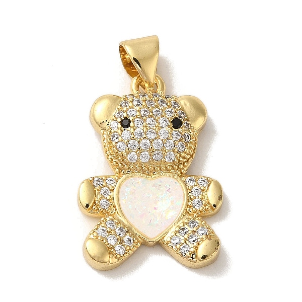 

PandaHall Rack Plating Brass Micro Pave Clear Cubic Zirconia Pendants, Heart Bear Charms with Synthetic Opal, Real 18K Gold Plated, Cadmium..., White