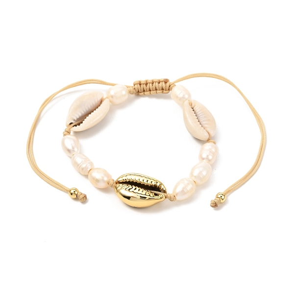 

PandaHall Natural Pearl & Cowrie Shell Braided Bead Bracelet for Teen Girl Women, Golden, Pale Goldenrod, Inner Diameter: 1-3/4~3-7/8 inch...