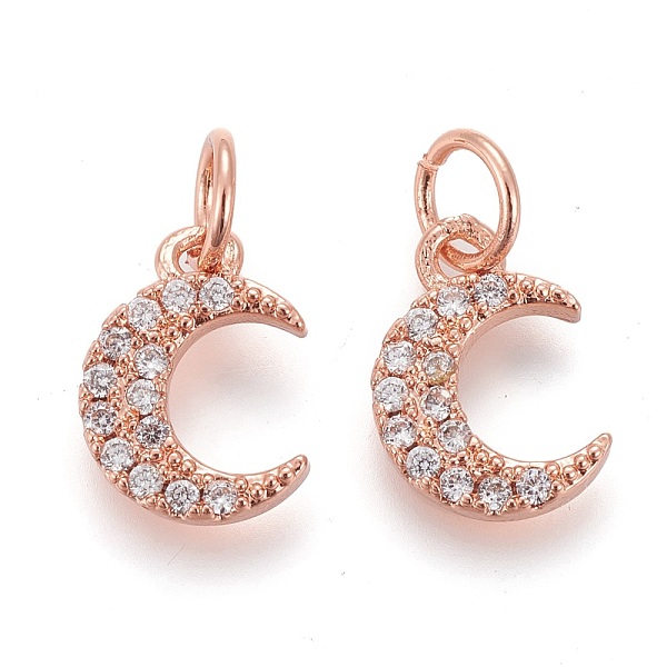 

PandaHall Brass Micro Pave Clear Cubic Zirconia Charms, Long-Lasting Plated, with Jump Rings, Moon, Rose Gold, 10x8x1.6mm, Hole: 3.6mm, jump...