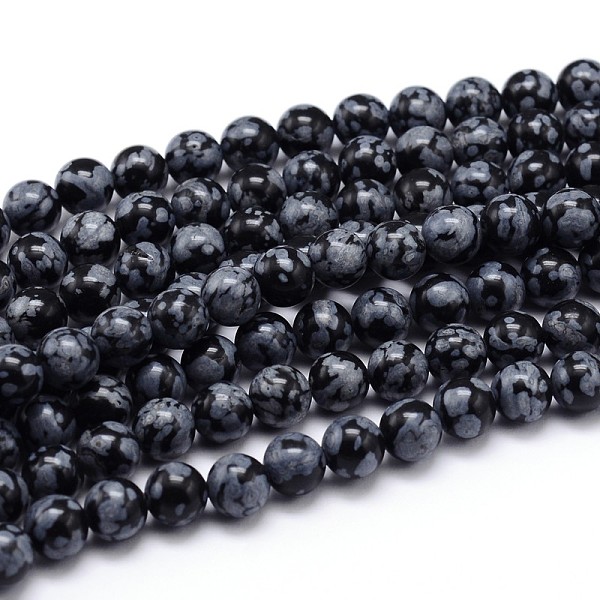 

PandaHall Natural Snowflake Obsidian Round Bead Strands, 4mm, Hole: 1mm, about 89pcs/strand, 15 inch Snowflake Obsidian Round