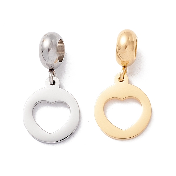 

PandaHall 304 304 Stainless Steel European Dangle Charms, Large Hole Pendants, Flat Round with Hollow Heart, Golden & Stainless Steel Color...