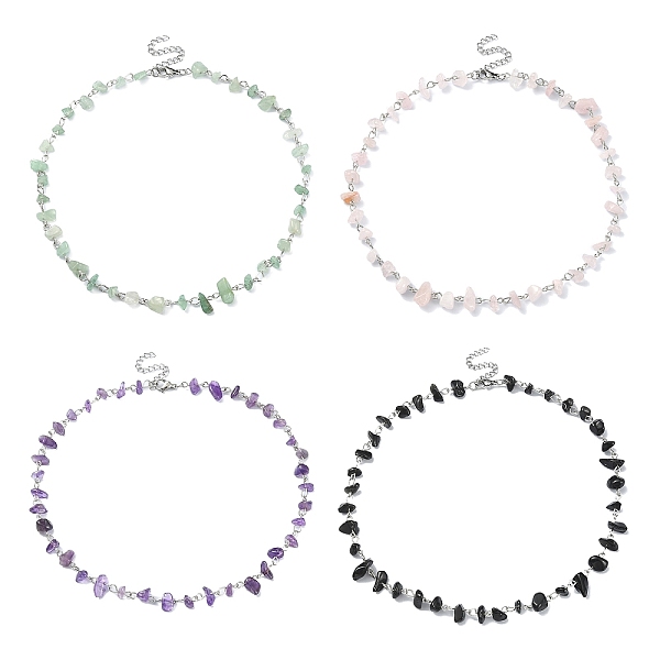 

PandaHall Natural Mixed Gemstone Chips Beaded Necklace, Platinum Iron Jewelry for Women, 16-3/8 inch(41.5cm) Mixed Stone