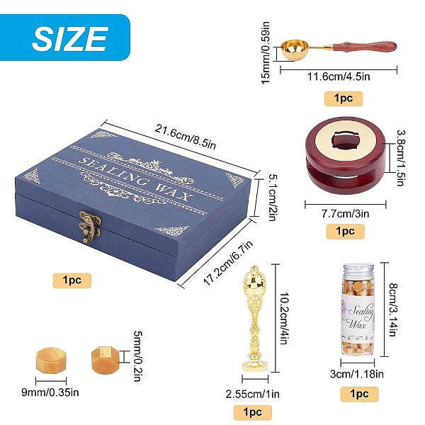 

PandaHall Wax Seal Stamp Set, with Brass Head & Handle, Spool, Candle & Wax, Wooden Smelter, for Invitations Cards Letters Envelope, Retro..., Multicolor