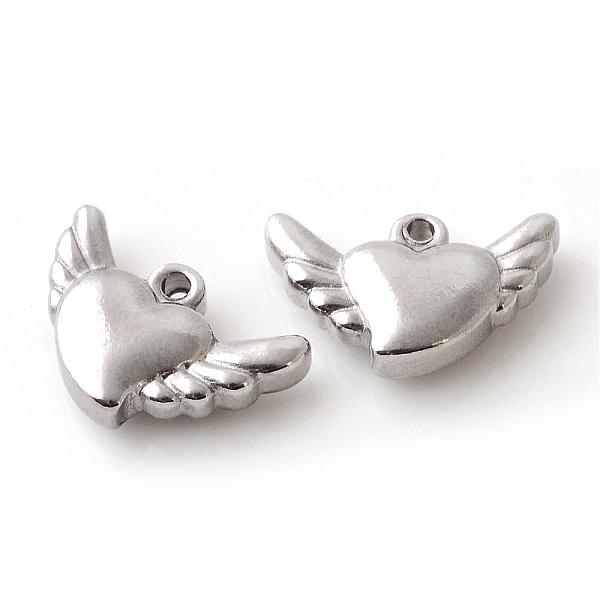 

PandaHall 201 Stainless Steel Charms, Flying Heart, Stainless Steel Color, 11x16x4mm, Hole: 1.5mm 201 Stainless Steel Heart