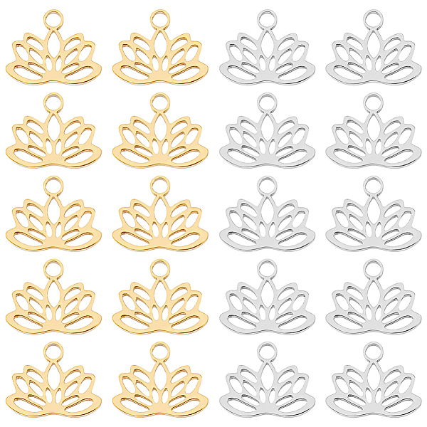 

PandaHall DICOSMETIC 40Pcs 2 Colors 304 Stainless Steel Charms, Lotus Charms, Mixed Color, 7.5x9.5x1mm, Hole: 1.4mm, 20pcs/color 304...