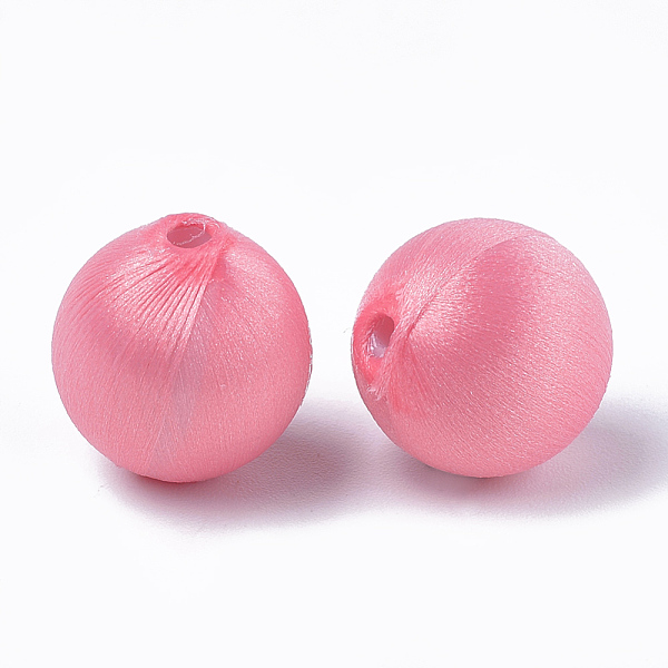 

PandaHall Polyester Thread Fabric Covered Beads, with ABS Plastic, Round, Light Salmon, 20x21.5mm, Hole: 3mm Polyester Round Red