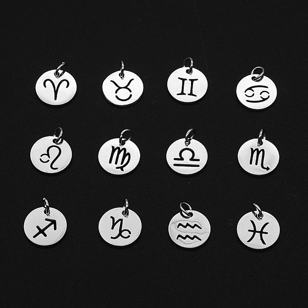 

PandaHall 201 Stainless Steel Charms, Laser Cut, with Jump Rings, Flat Round with 12 Constellations, Rainbow, Stainless Steel Color...