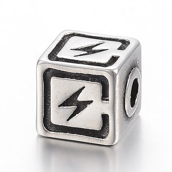 

PandaHall 304 Stainless Steel Beads, Cube with Lightning Bolt, Antique Silver, 9x8x8mm, Hole: 3mm 304 Stainless Steel Cube
