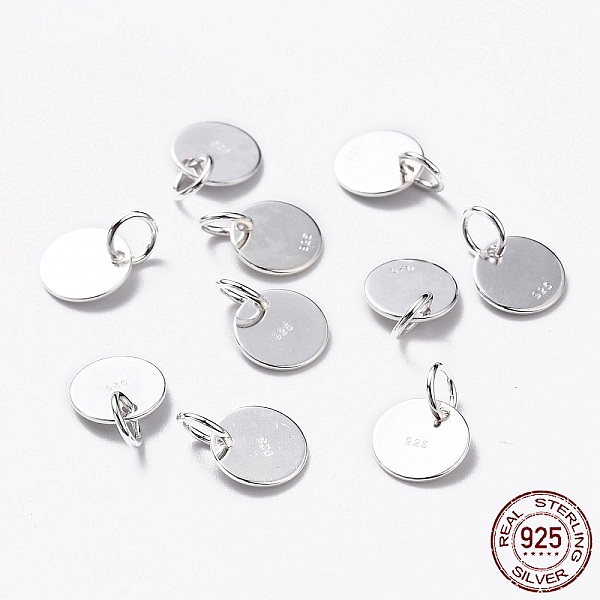 

PandaHall 925 Sterling Silver Pendants, Flat Round Charms, with 925 Stamp, Silver, 8x0.6mm, Hole: 2mm Sterling Silver Flat Round