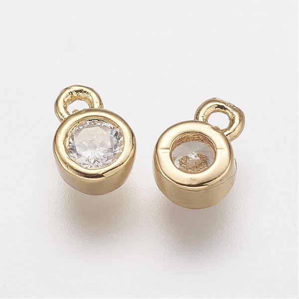 

PandaHall Brass Micro Pave Grade AAA Cubic Zirconia Charms, Lead Free & Nickel Free & Cadmium Free, Flat Round, Real 18K Gold Plated..., Clear