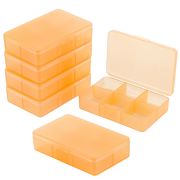 PandaHall Plastic Boxes, Bead Storage Containers, 6 Compartments, Rectangle, Orange, 8.5x5.8x2.1cm, compartment: 2.5x2.5cm, 6...
