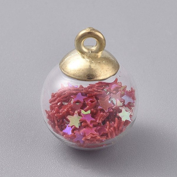 

PandaHall Glass Ball Pendants, with Star Glitter Sequins and Golden Plated CCB Plastic Cup Peg Bails, Round, Red, 20.5x15mm, Hole: 2.5mm...