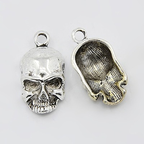 PandaHall Tibetan Style Alloy Pendants, Cadmium Free & Lead Free, Skull, for Halloween Day, Antique Silver, 19x10x5mm, Hole: 2mm Alloy Skull