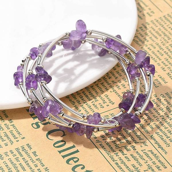 Natürliche Amethyst-Chip-Warp-Armbänder