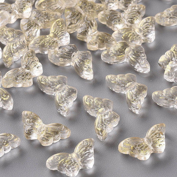

PandaHall Transparent Spray Painted Glass Beads, with Glitter Powder, Butterfly, Lemon Chiffon, 8x15x4.5mm, Hole: 1mm Glass Butterfly