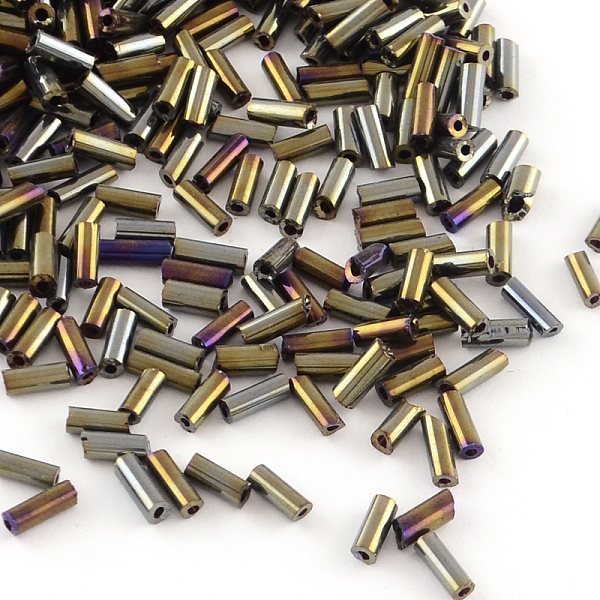 

PandaHall Tube Plated Glass Bugle Beads, Iris Round, Multi-color Plated, 4~4.5x2mm, Hole: 1mm, about 1556pcs/50g Glass