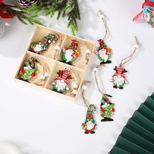 

PandaHall Christmas Wooden Gnome Box Set Pendant Decoration, with Hemp Rope and Wood Beads, for Christmas Tree Hanging Ornaments, Colorful...
