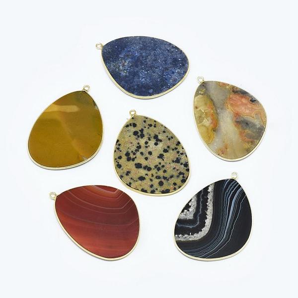 

PandaHall Natural Gemstone Pendants, with Brass Findings, Golden, 42x30.5x1.5~2mm, Hole: 1.6mm Mixed Stone Others