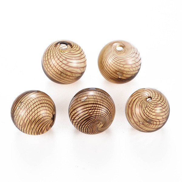 

PandaHall Transparent Handmade Blown Glass Globe Beads, Stripe Pattern, Round, Peru, 19.5~21mm, Hole: 1.5~2.2mm Glass Round Brown