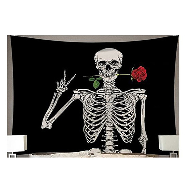 

PandaHall Halloween Theme Polyester Wall Hanging Tapestry, for Bedroom Living Room Decoration, Rectangle, Skull Pattern, Black, 730x950mm...