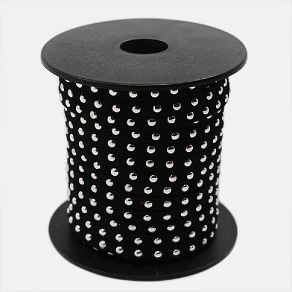 

PandaHall Silver Aluminum Studded Faux Suede Cord, Faux Suede Lace, Black, 5x2mm, about 20yards/roll Faux Suede+Rivet Black