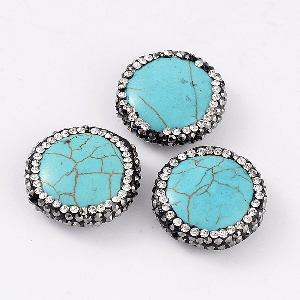 

PandaHall Flat Round Dyed & Heated Natural Howlite Beads, with Polymer Clay Middle East Rhinestone, 20~21x6 ~7mm, Hole: 1mm Howlite Flat...