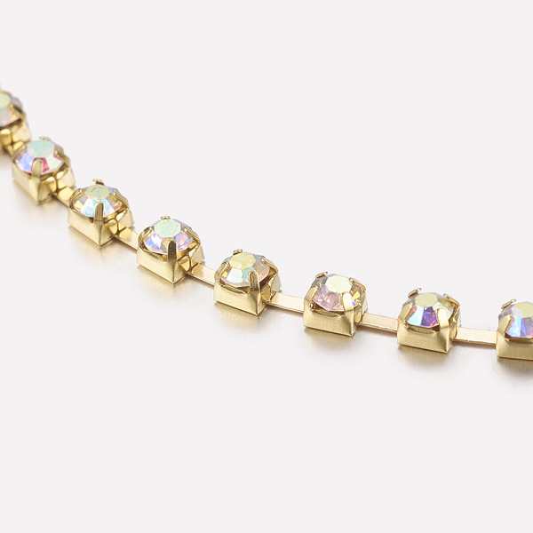 

PandaHall Brass Rhinestone Strass Chains, Rhinestone Cup Chain, 1440pcs rhinestone/bundles, Grade A, Crystal AB, 2.8mm, about 24.6 Feet..., Clear