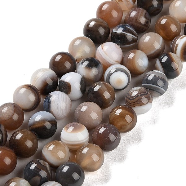 

PandaHall Natural Striped Agate/Banded Agate Beads Strands, Dyed, Round, Camel, 10mm, Hole: 1.2mm, about 19pcs/strand, 7.60''(19.3cm) Banded..., Brown