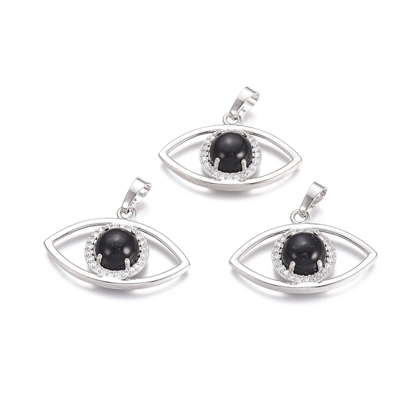 

PandaHall Natural Black Agate Pendants, with Platinum Tone Brass Findings and Crystal Rhinestone, Eye, 21.5x33.3x7.5mm, Hole: 7x5mm Black..., Clear