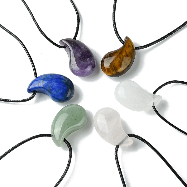 

PandaHall Natural & Synthetic Gemstone Pendant Necklaces, with Wax Cord, Magatama, 14.17~27.95 inch(36~71cm) Mixed Stone Teardrop