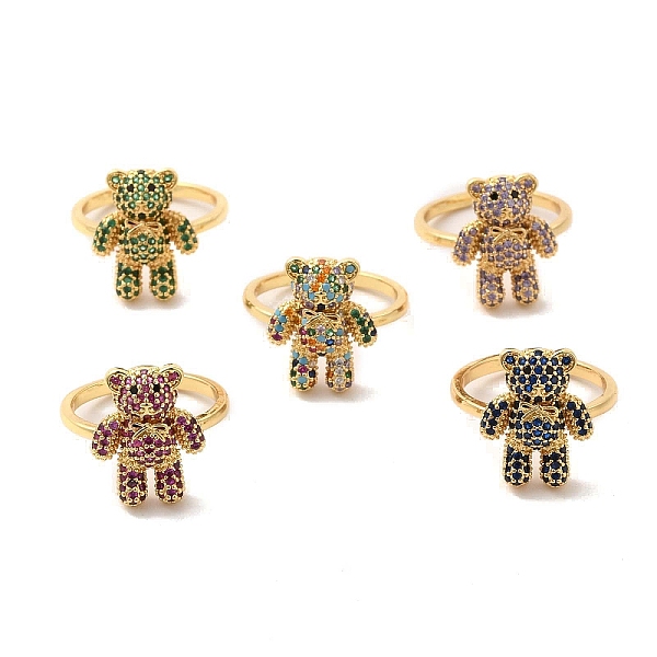 

PandaHall Cubic Zirconia Bear Open Cuff Ring, Golden Brass Jewelry for Women, Mixed Color, US Size 7 1/4(17.5mm) Brass+Cubic Zirconia..., Multicolor