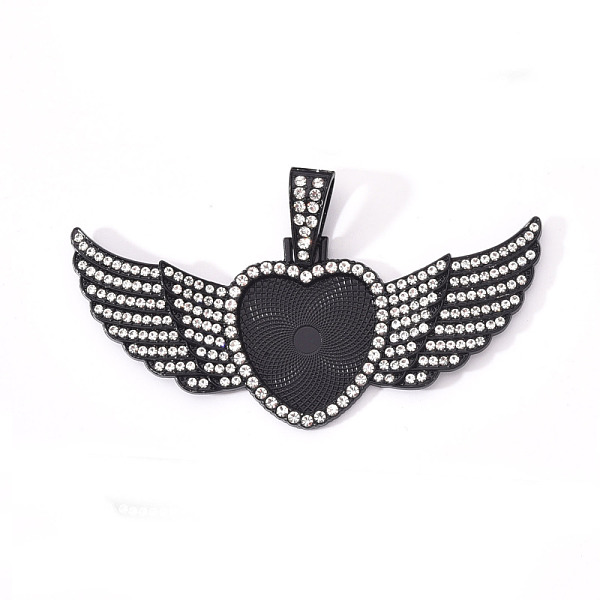 

PandaHall Alloy Pendant Cabochon Settings, with Crystal Rhinestone, Cadmium Free & Lead Free, Heart with Wing, Electrophoresis Black, Tray..., Clear