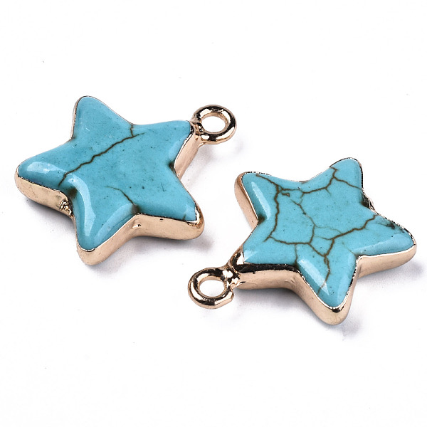 

PandaHall Star Synthetic Turquoise Pendants, with Light Gold Plated Brass Edge and Loop, Dyed, 24x20x5.5mm, Hole: 2mm Synthetic Turquoise...