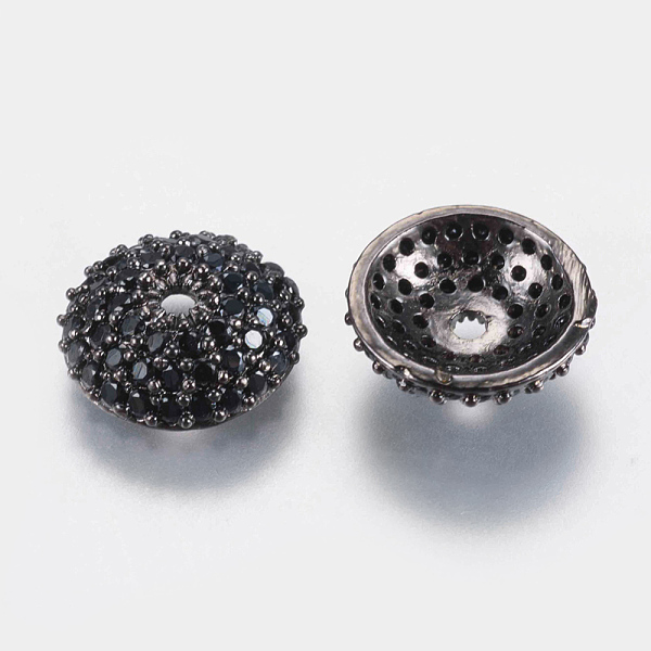 

PandaHall Brass Micro Pave Cubic Zirconia Bead Cap, Apetalous, Gunmetal, 10.5x3mm, Hole: 1mm Brass+Cubic Zirconia