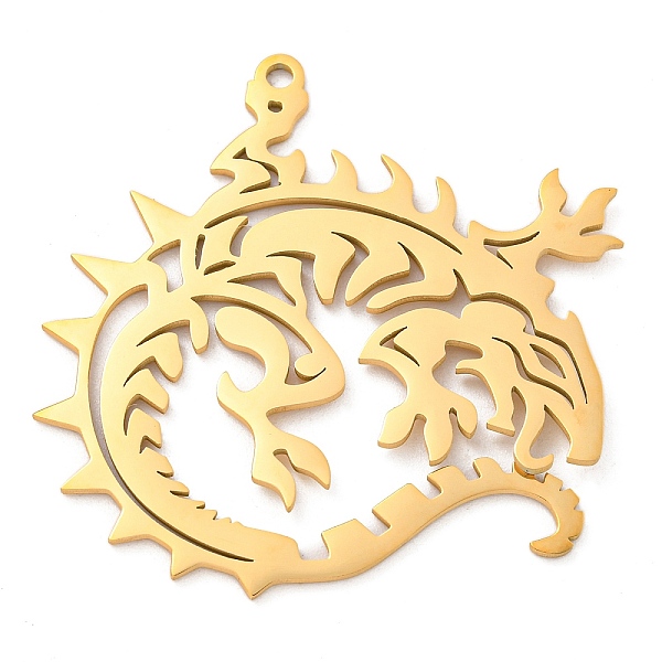 

PandaHall Ion Plating(IP) 304 Stainless Steel Pendants, Laser Cut, Dragon Charm, Real 18K Gold Plated, 44x46x1.5mm, Hole: 2mm 304 Stainless...