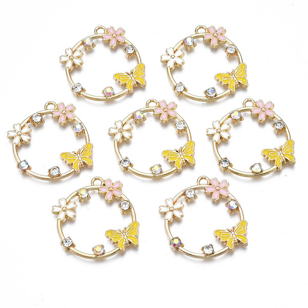 

PandaHall Rack Plating Alloy Enamel Pendants, with Crystal AB Rhinestone, Cadmium Free & Nickel Free & Lead Free, Light Gold, Flower with..., Yellow