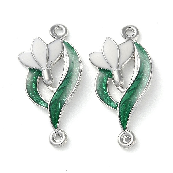 

PandaHall Alloy Enamel Connector Charms, Lead Free & Cadmium Free, Flower Links, Platinum, 30x15x3mm, Hole: 1.6mm Alloy+Enamel Flower Green